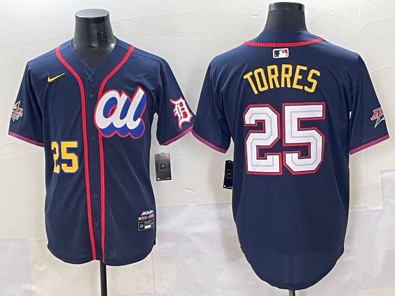 Men 2025 Detroit Tigers #25 Torres Blue All star Blank Blue Nike MLB Jersey style 5